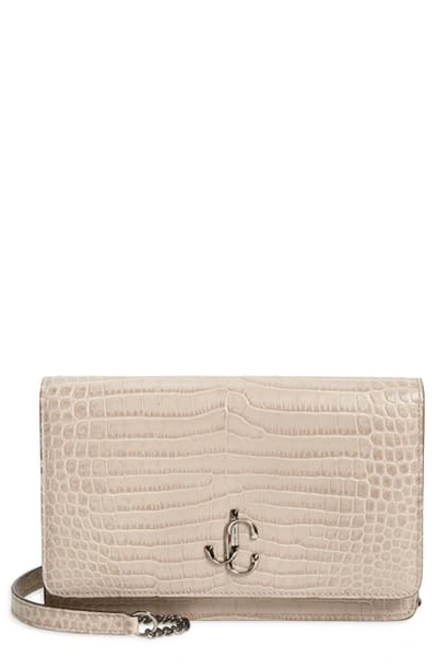 Shop Jimmy Choo Palace Croc Embossed Leather Clutch In Sand