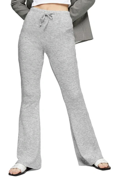 Topshop Ribbed Flare Trousers In Grey Marl ModeSens