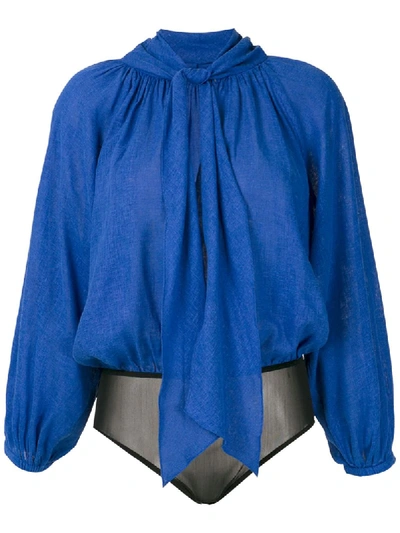 Shop Andrea Marques Raglan Sleeves Bodysuit In Blue