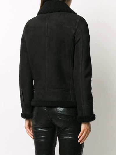 Shop Off-white Embroidered Logo Shearling Jacket In Black