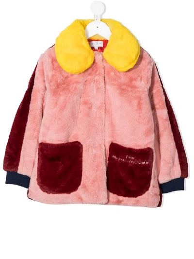 Shop Little Marc Jacobs Colour-block Faux-fur Coat In Red
