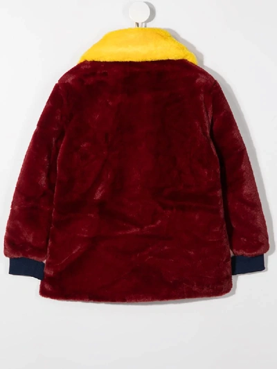 Shop Little Marc Jacobs Colour-block Faux-fur Coat In Red