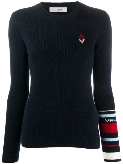 Shop Valentino Geometric-detail Ribbed Jumper In Blue