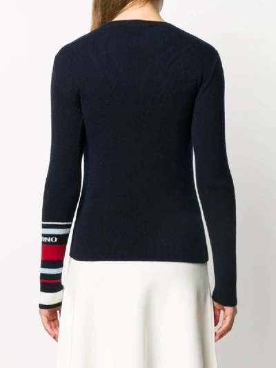 Shop Valentino Geometric-detail Ribbed Jumper In Blue