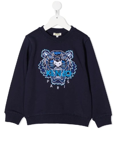 Shop Kenzo Embroidered Tiger Cotton Sweatshirt In Blue