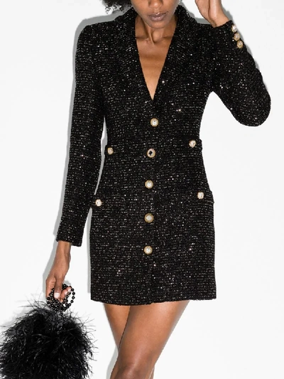 Shop Alessandra Rich Metallic Tweed Mini Dress In Black