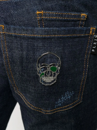 Shop Philipp Plein Skull Straight Cut Jeans In Blue