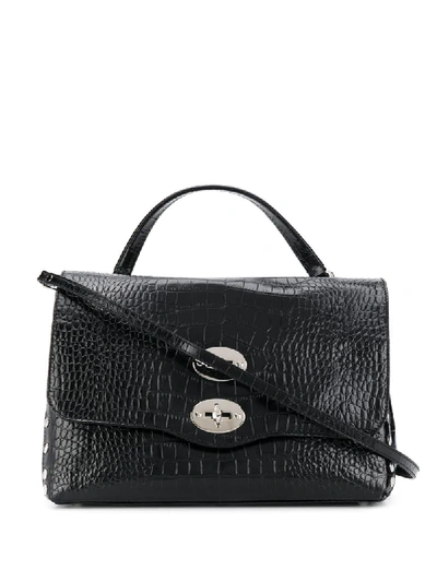 Shop Zanellato Croc-embossed Leather Bag In Black