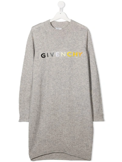 Shop Givenchy Teen Logo Jumper Dress In Grey