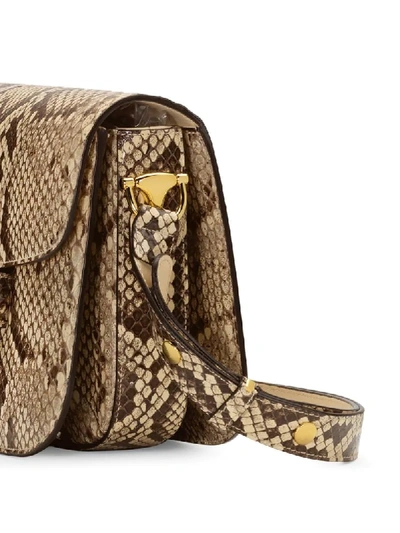 Shop Gucci 1955 Horsebit Snake-effect Shoulder Bag In Neutrals