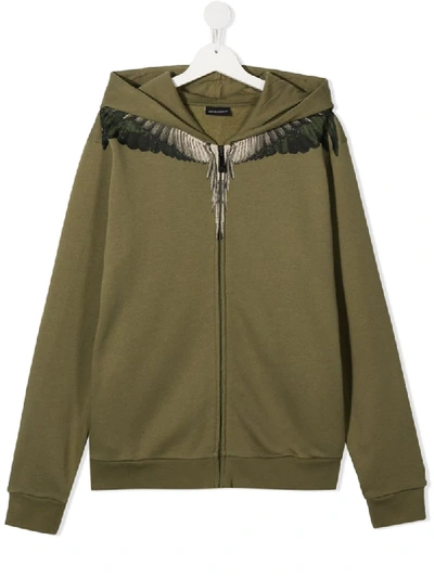 Shop Marcelo Burlon County Of Milan Teen Wings-print Hoodie In Green