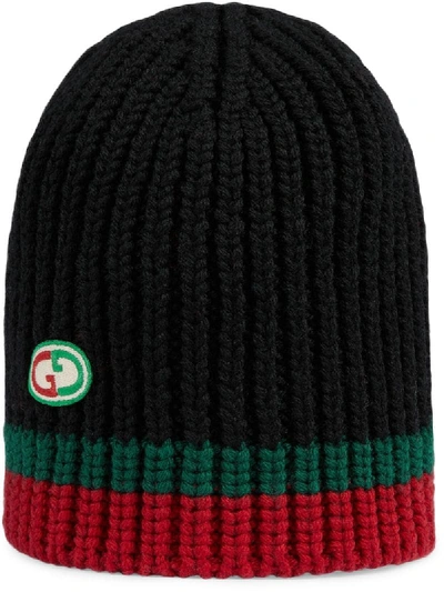 Shop Gucci Logo-patch Chunky-knit Beanie In Black