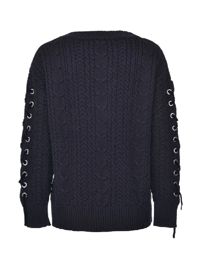 Shop Pinko Crystal-embellished Cable Knit Jumper In Black