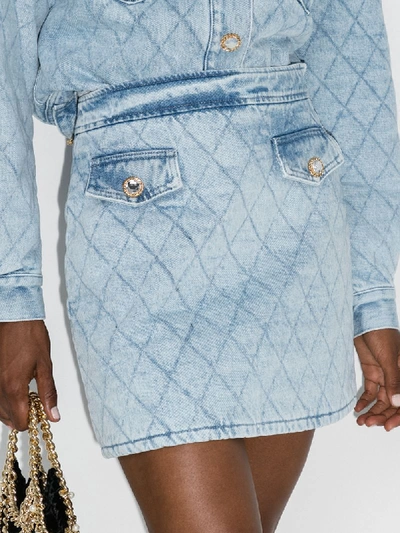 Shop Alessandra Rich Quilted Denim Mini Skirt In Blue