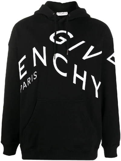 Shop Givenchy Refracted Logo Embroidery Hoodie In Black