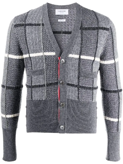 Shop Thom Browne Jacquard-check V-neck Cardigan In Grey
