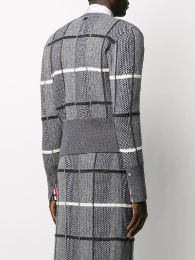Shop Thom Browne Jacquard-check V-neck Cardigan In Grey