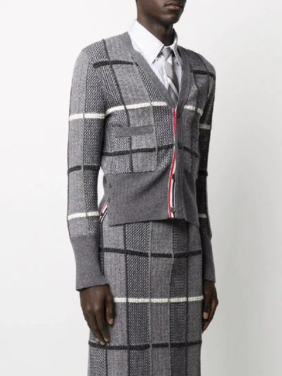 Shop Thom Browne Jacquard-check V-neck Cardigan In Grey