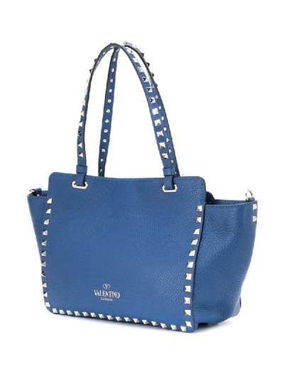 Shop Valentino Rockstud Pebbled Shoulder Bag In Blue