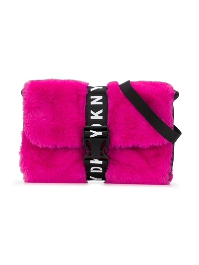 Shop Dkny Faux-fur Shoulder Bag In Pink