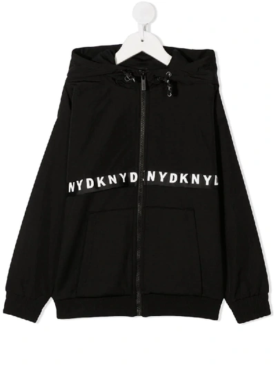 Shop Dkny Logo Band Hooded Jacket In Black