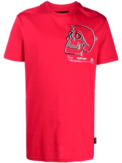 Shop Philipp Plein Outline Skull Crew Neck T-shirt In Red