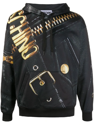 Shop Moschino Biker-print Hoodie In Black