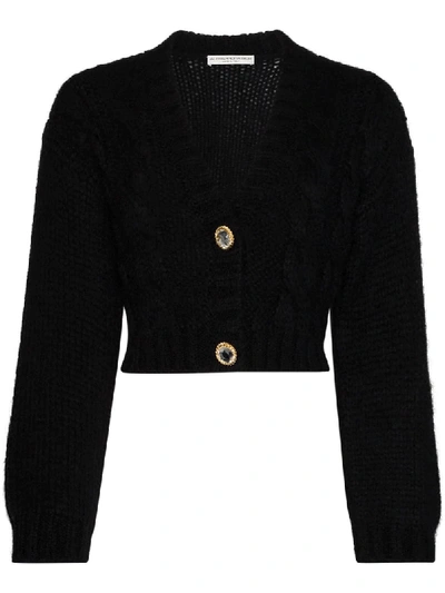 Shop Alessandra Rich Cropped Crystal-embellished Cardigan In Black