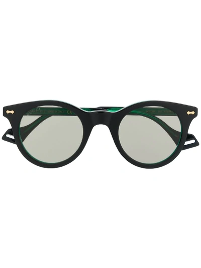Shop Gucci Two-tone Round Frame Sunglasses In Black