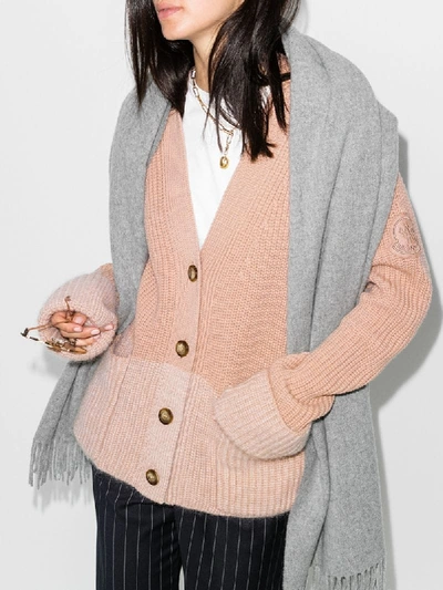 Shop Moncler Colourblock Ribbed-knit Cardigan In Pink