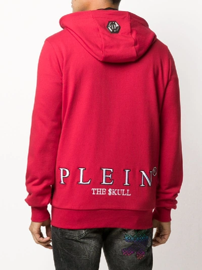 Shop Philipp Plein Outline Skull Cotton Hoodie In Red