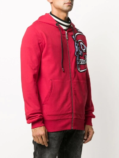 Shop Philipp Plein Outline Skull Cotton Hoodie In Red