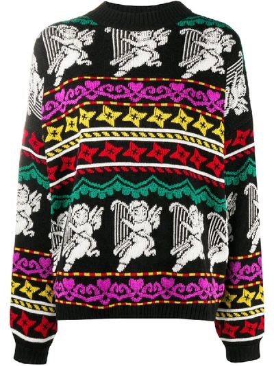Msgm Intarsia Wool Jumper In Black