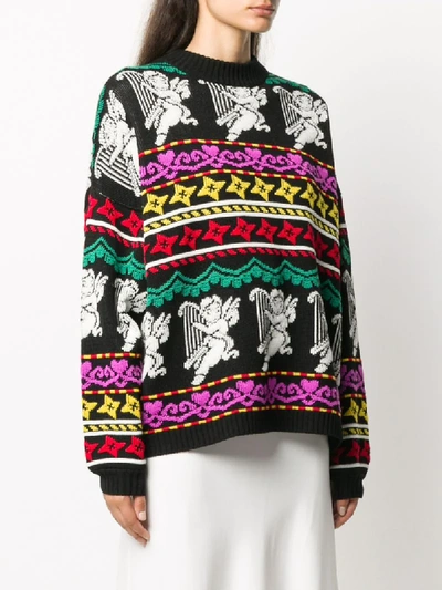 Shop Msgm Intarsia Wool Jumper In Black