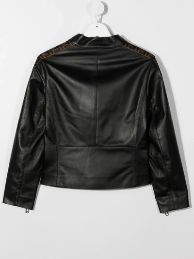 Shop Fendi Teen Ff Trim Biker Jacket In Black