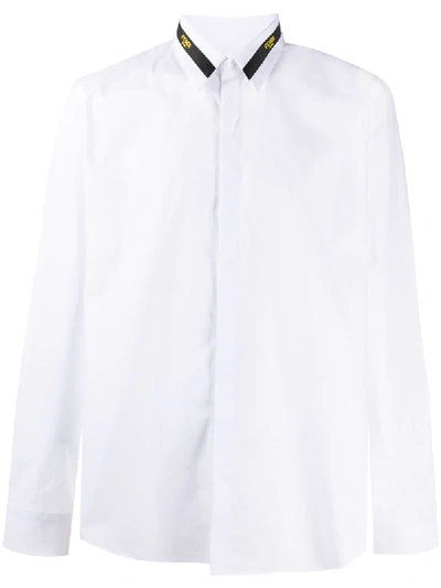 Shop Fendi Logo-collar Long-sleeve Shirt In White
