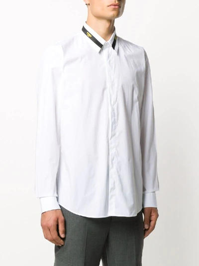 Shop Fendi Logo-collar Long-sleeve Shirt In White