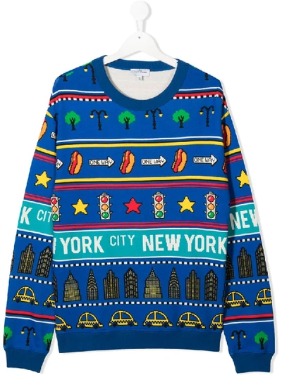 Shop Little Marc Jacobs Teen New York City Print Sweatshirt In Blue