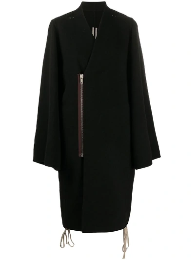 Shop Rick Owens Off-centre Zipped V-neck Coat In Black