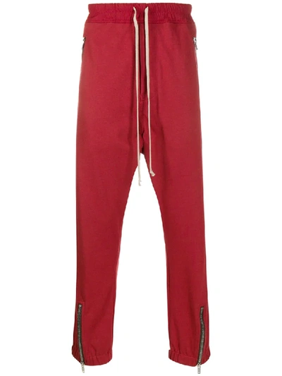 Shop Rick Owens Drawstring Zipped Cuff Joggers In Red