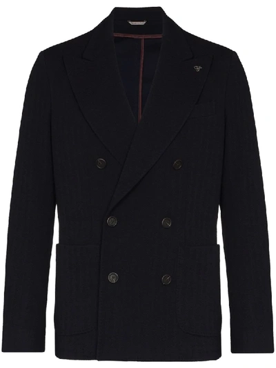 Shop Canali Double-breasted Blazer Jacket In Blue