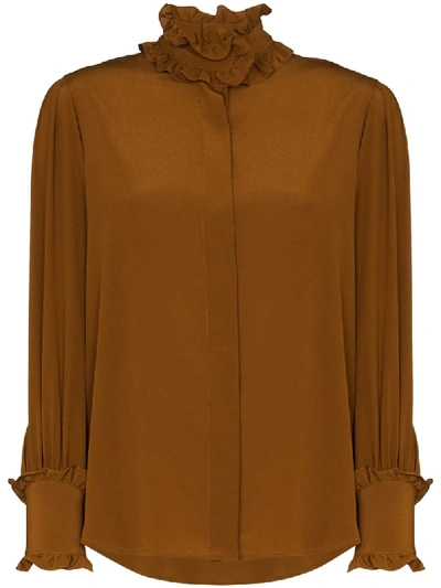 Shop Victoria Beckham Ruffled Silk Blouse In Brown