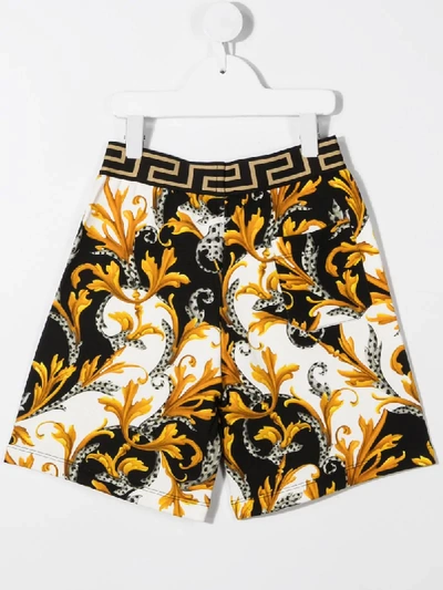 Shop Young Versace Greca-detail Baroque-print Shorts In Yellow