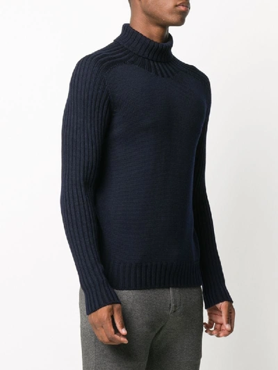 Shop Fileria Ribbed Knit Roll-neck Wool Jumper In Blue