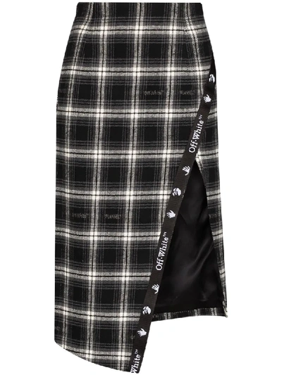 Shop Off-white Check-print Asymmetric Pencil Skirt In Black