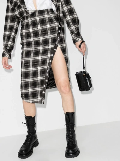 Shop Off-white Check-print Asymmetric Pencil Skirt In Black