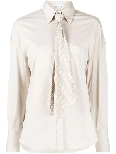 Shop Brunello Cucinelli Precious Wing Collar Shirt In Neutrals