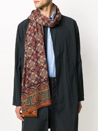 Shop Etro Zalij Pattern-print Wool Scarf In Brown