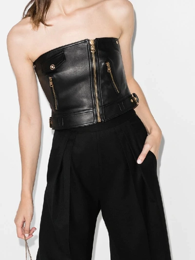 Shop Versace Biker-style Corset Top In Black