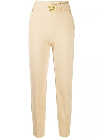 Shop Pinko Belted High-waisted Trousers In Neutrals